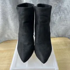 ショートブーツ ブラック スエード調 ポインテッドトゥ