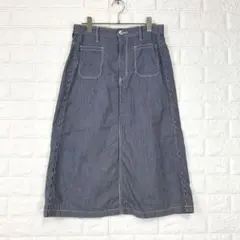 ラングラー【L】紺 ストライプ 台形スカート 前ファスナー 綿100％ 春夏