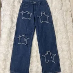 スター柄 ダメージ デニムパンツ