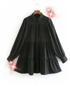 【大人気商品】フレアワンピース  シャツワンピース ブラック 黒 ZARA