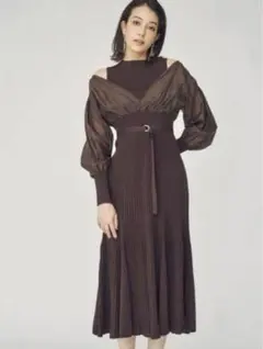 最終値下げ！異素材ドッキングフレアニットワンピース　マーキュリーデュオ