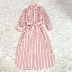 極美品 グレースクラス ストライププリントシャツワンピース ピンク 七分袖 S 2026年最新】Grace Class レディース 長袖・七分袖 シャツワンピースの