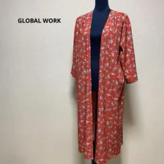 グローバルワーク・おしゃれ　花柄　ロングカーディガン　ガウン　羽織り　レッド　M