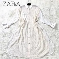 美品　ZARA ザラ　マキシワンピース　レース　ホワイト　 シャツワンピース　L
