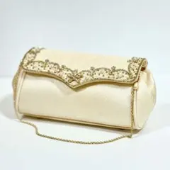 ビーズ装飾 ホワイト クラッチバッグ パーティバッグ 結婚式 フォーマル