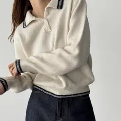 canal jean ポロ襟ニット 長袖 セーター ホワイト系