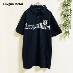 루간 메탈 폴로 셔츠 L 블랙 로고 프린트 100% 코튼 락 스트리트