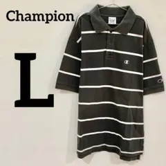 【Champion】 ボーダー ポロシャツ 半袖 ワンポイントロゴ Lサイズのサムネイル