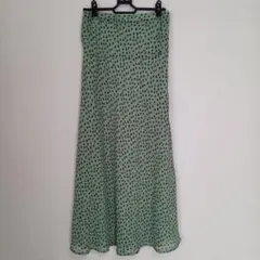 LOWRYSFARM緑色ドット柄フレアロングスカート【A343】