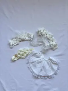ベビー ヘッドドレス＆スタイ 韓国 フラワー お花 ホワイト レース 4点セット