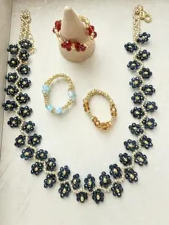 @fuwari様専用フラワーモチーフチョーカーとリングセット