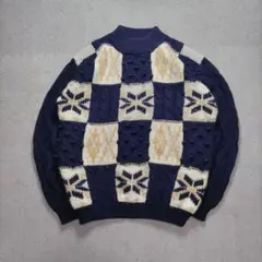 Vintage 厚手 3Dニット ノルディック柄 ウール100% カジュアル