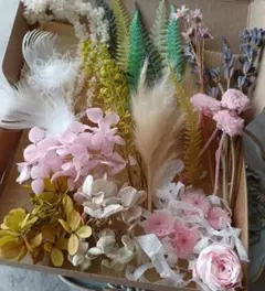 プリザーブドフラワー　ドライフラワー　花材詰め合わせ②ピンク、グリーン系