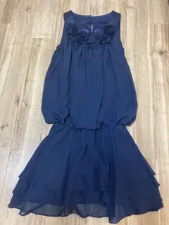 フォーマルワンピース　結婚式　お呼ばれ　ネイビー　ノースリーブ