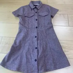 未使用Zara kidsグレー×エンジチェック柄シャツ半袖ワンピース140cm