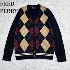 FRED PERRY アーガイルニットカーディガン　S ネイビー　ウールのサムネイル