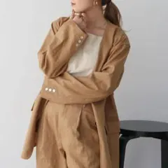 Ungrid　アングリッド　リネン混ノーカラージャケット　ベージュ　S
