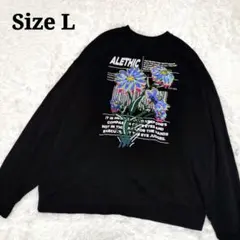 PBLIM スウェット トレーナー アートフラワー ブラック L プリント 刺繍