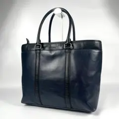 美品 コーチ トートバッグ バッグ ネイビー レザー 肩掛け 大容量 A4収納可