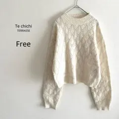 【Te chichi】 ニット ダイヤ柄 透かし編み アイボリー モックネック