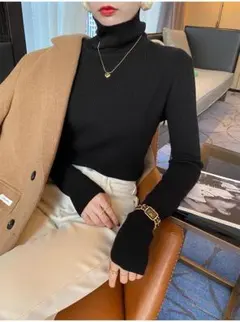 【在庫一掃セール】新品送料無料 ハイネック 無地 着痩せ 高伸縮性 カジュアル