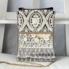 インド 刺繍 リボン スマホ ショルダー バッグ　スマホポーチ スマホポシェット