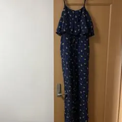 花柄ネイビーオールインワン