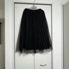 【訳あり】黒 チュールスカート プリーツ フレア ロング ギャザー フォーマル