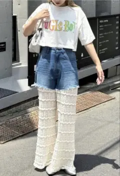チャオパニック レースドッキングデニムフレアパンツ XSのサムネイル