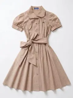 期間限定値下げ 美品Burberry ストライプ 半袖 ひざ丈フレアワンピースのサムネイル