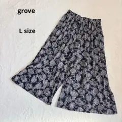 grove グローブ　ペイズリー柄　ワイドパンツ　L ブラック　ウエストギャザー