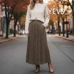 YEVS イーブス ブラウン系チェック プリーツロングスカート