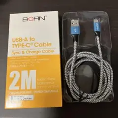 同期充電ケーブル　USB-A to TYPE-C 2m ファブリックコード