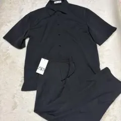 極美品　ZARA　ザラ　シアサッカー　半袖　シャツ　セットアップ　黒　Lサイズ