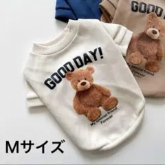 犬の服　犬服　カラー　ホワイト系　Ｍ　サイズ　クマ柄プリントトレーナー