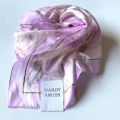 スカーフ　HARDY AMIES シルク 花柄 パープル　88×88㎝　未使用のサムネイル