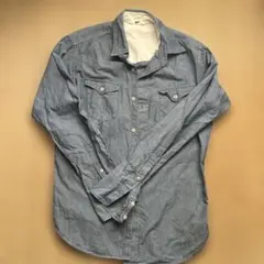デニムブルー 長袖シャツ フロントポケット付き