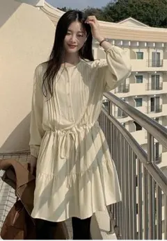 ピンタックミディワンピース 09women ゴングウーマン アイボリー 4L