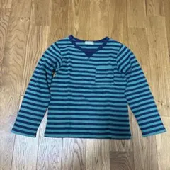 ブランシェス　長袖カットソー 緑と紺のストライプ 120cm