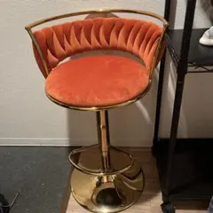 オレンジ スエード風 バースツール 高さ調整機能付き