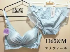 【新品】エメフィール　サテンカシュクールレース脇高　サックス　D65&M