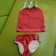 futafuta 赤い水玉 いちご　ベビー水着 セット