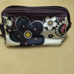 花柄ファスナー式ポーチ 紫/白