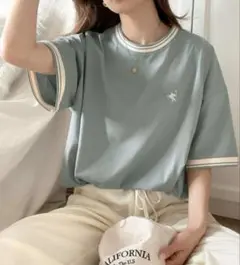 《JaVa ジャバコラボ》配色刺繍 オーバーサイズ シンプル半袖Tシャツ