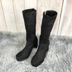 ブラック ロング ブーツ【23cm】ストレッチ サイドZIP 伸縮 冬コーデ