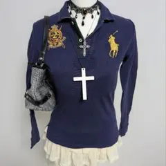 ラルフローレン　Мサイズ　長袖　ポロシャツ ビッグポニー 　ネイビー　グランジ