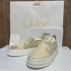 新品◆Chloe スリッポン スニーカー 刺繍レース ロゴ アイボリー 35のサムネイル
