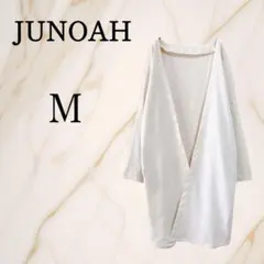 ◇ジュノア【M】ロングカーディガン リネンガウン ノーカラーコート 羽織り 麻混