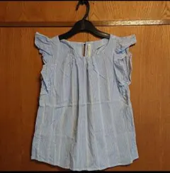 しまむら 袖なしシャツ 青ストライプ柄