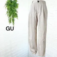 2625【GU】ライトコーデュロイタックテーパードパンツ ベージュ M